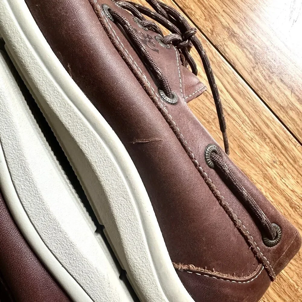 SAS Leather Boat Shoes Mens 10.5 W Wide Brown Lace Up Made in USA Comfort Casual